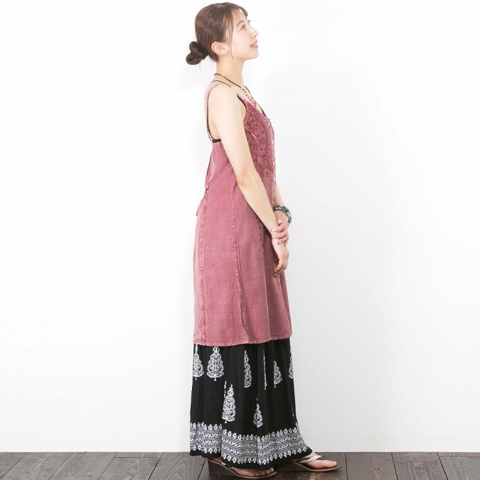 インド刺繍キャミソールチュニック ワンピース風 フロントボタン レーヨン素材 涼しい 涼感 エスニック レディース 夏コーデ