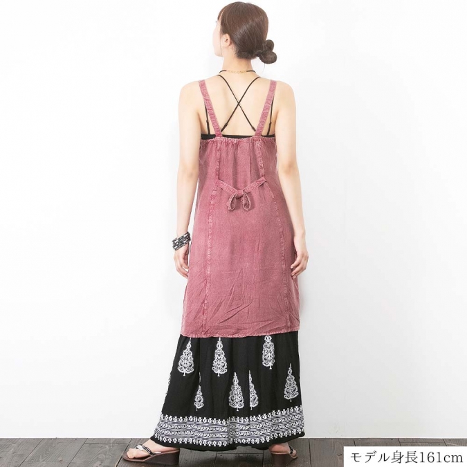 インド刺繍キャミソールチュニック ワンピース風 フロントボタン レーヨン素材 涼しい 涼感 エスニック レディース 夏コーデ