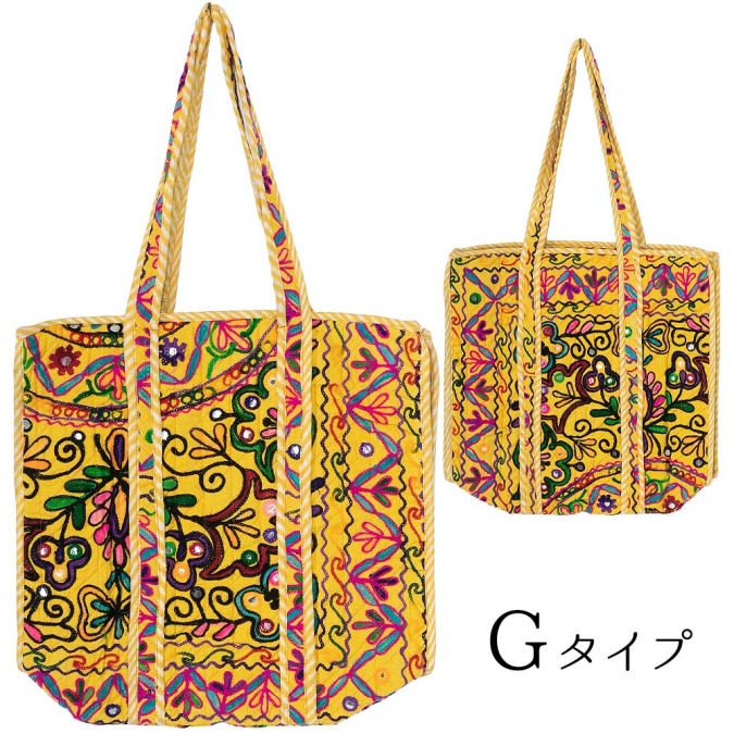 カシミール刺繍 トートバッグ 横45×縦38×マチ15cm ファスナー付き エスニック大判サイズ 1点もの ハンドメイド キルティングバッグ